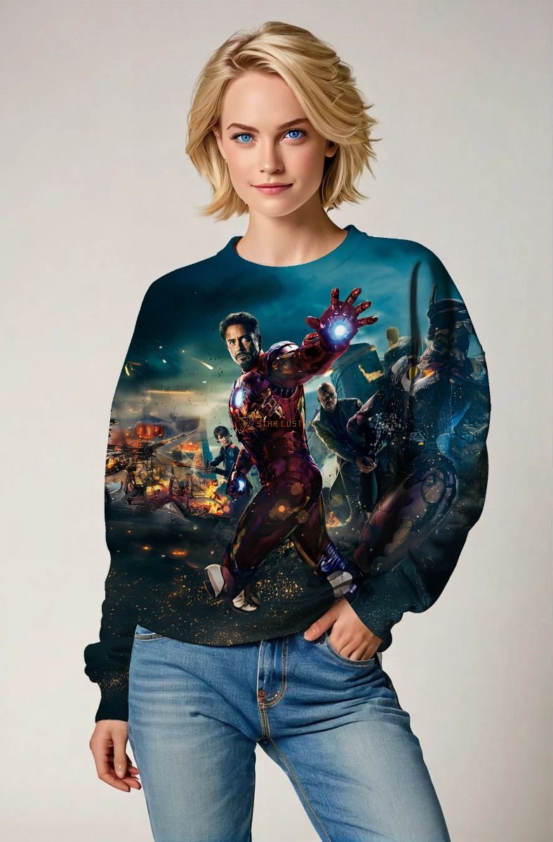 Dark Blue Avengers Iron Man Graphic Sweatshirt