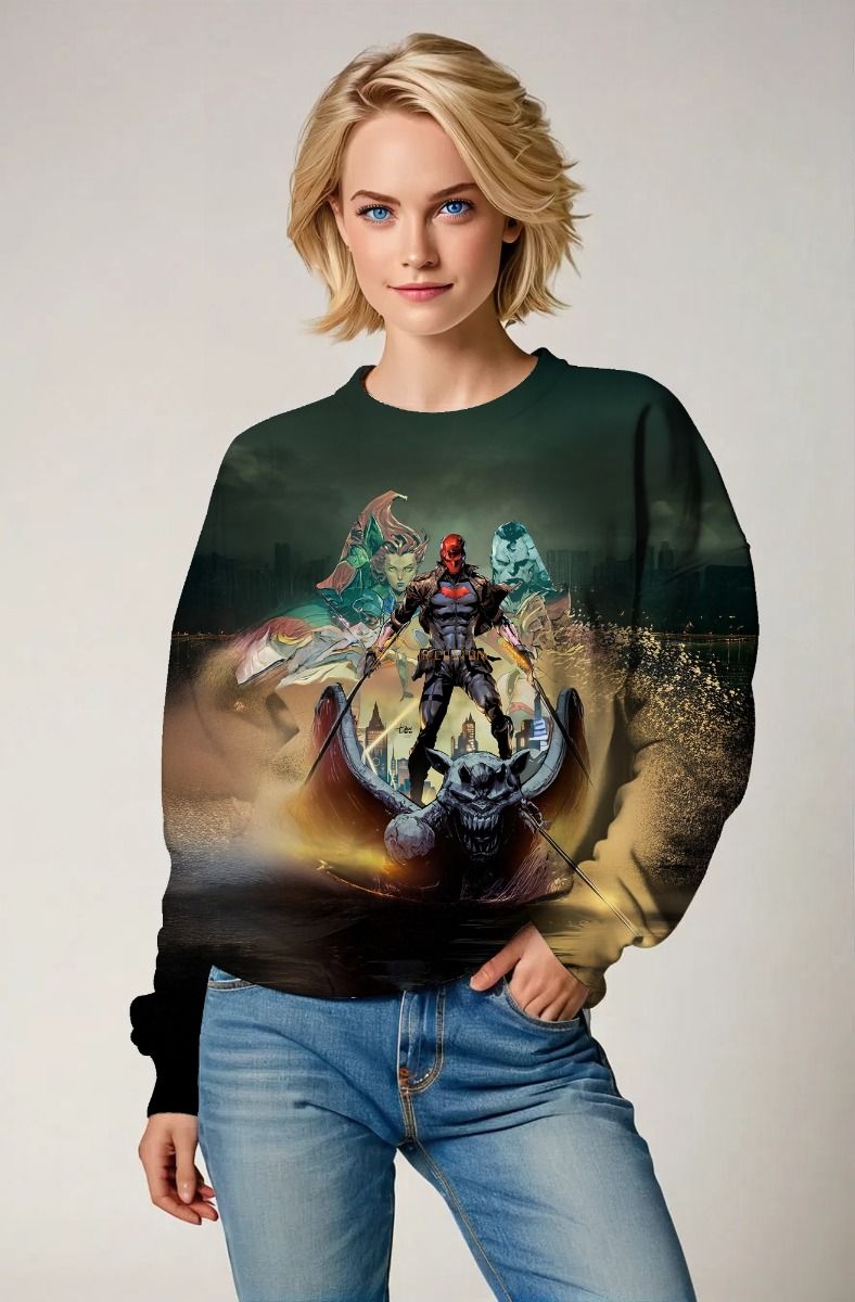 Dark Green & Black Red Hood Graphic Sweatshirt