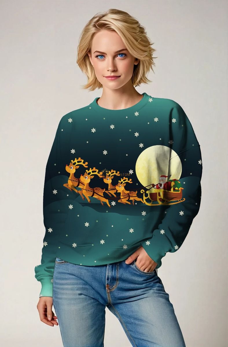 Dark Green Christmas Reindeer Santa Sweatshirt
