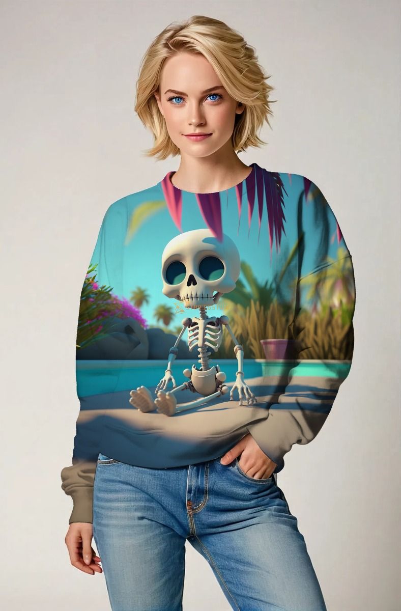 Aqua Blue Tropical Skeleton Sweatshirt