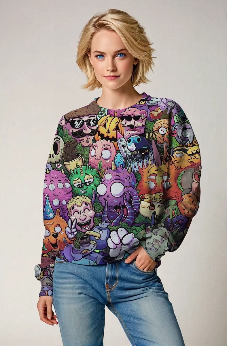 Multicolor Cartoon Characters Sweatshirt