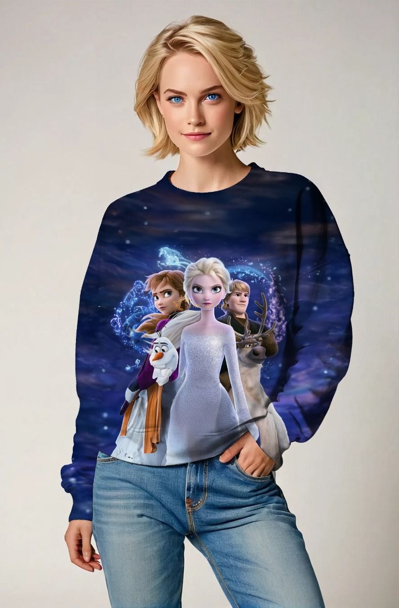 Dark Blue Frozen Characters Graphic Sweatshirt