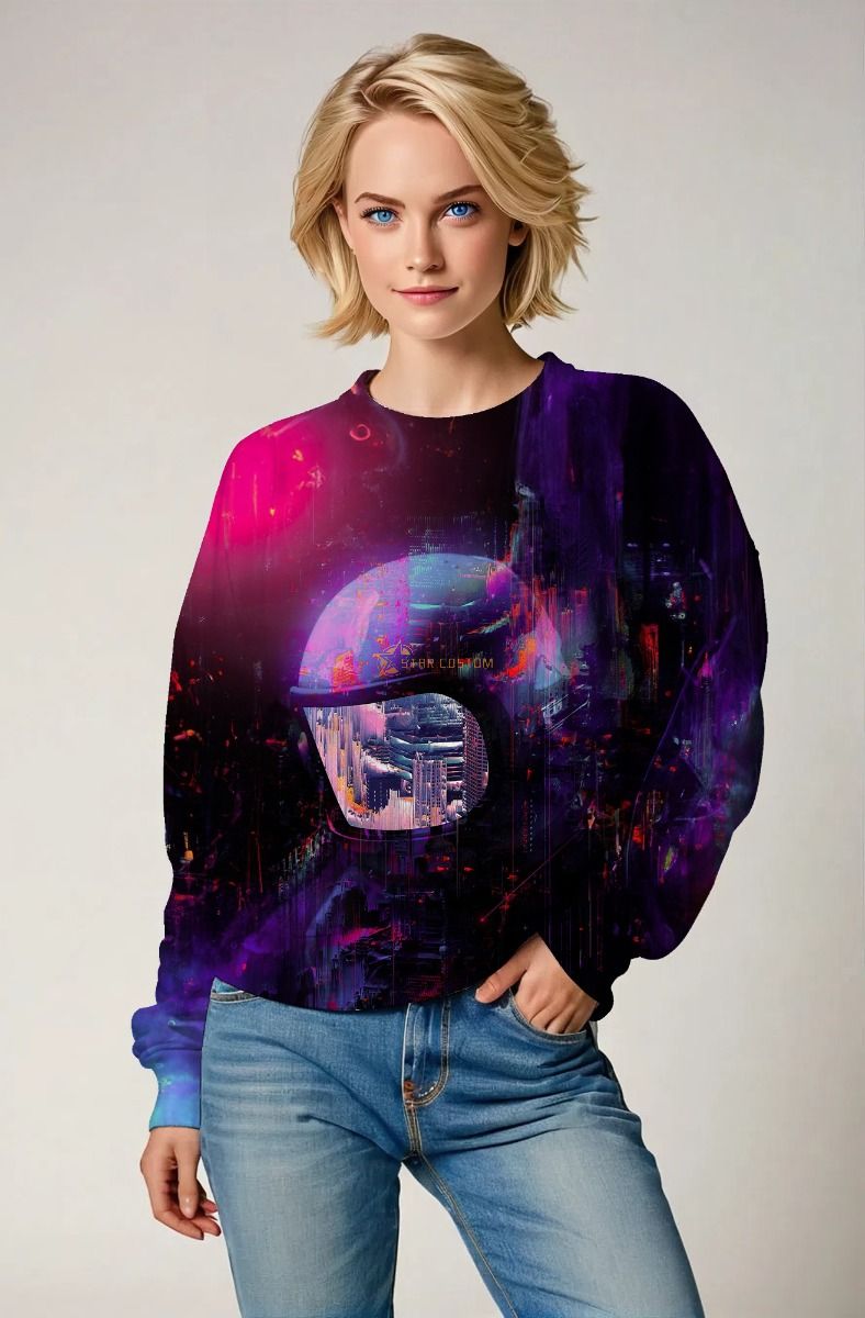 Dark Purple & Black Futuristic Astronaut Graphic Sweatshirt