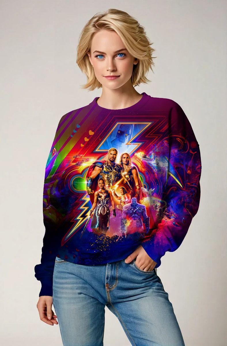  Deep Blue Thor-Inspired Graphic Sweatshirt