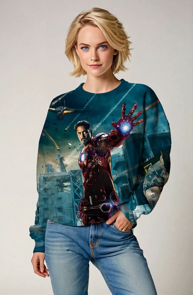 Teal Iron Man Battle Scene Sweatshirt