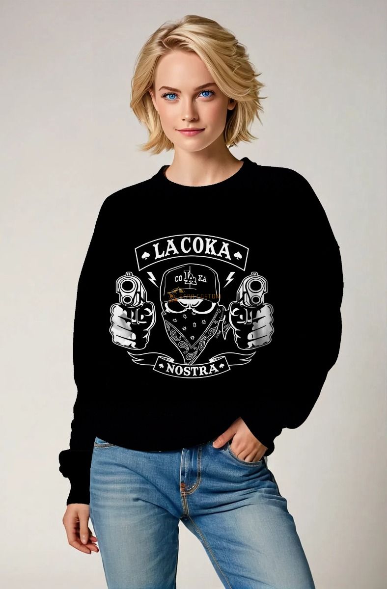 Lacoka Nostra Graphic Apparel – Black Crewneck Sweatshirt