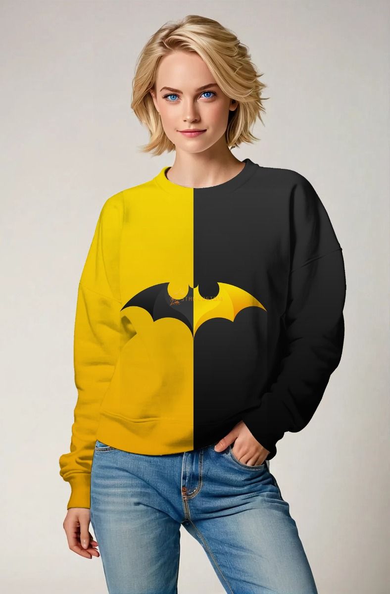 Superhero Bat Logo Graphic Apparel – Yellow & Black Sweatshirt