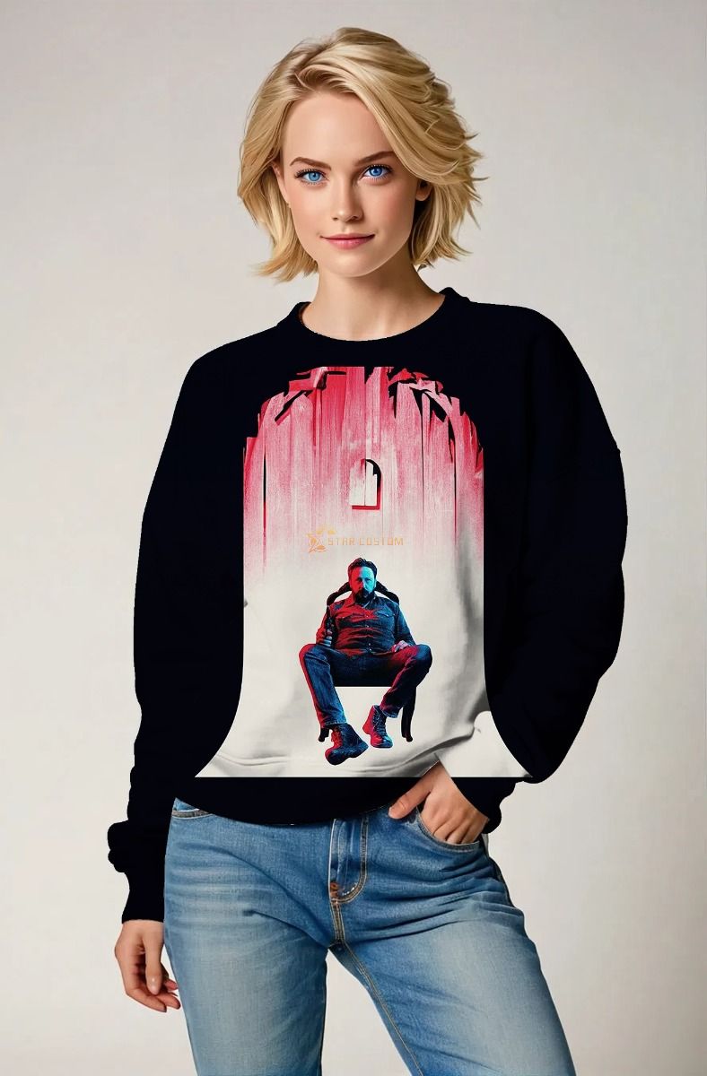 Cinematic Chair Scene Streetwear – Black & White Sweatshirt