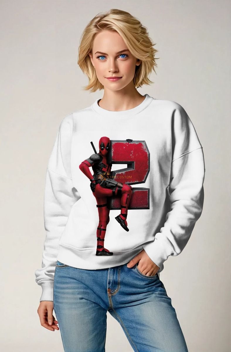 White Deadpool 2 Crewneck Sweatshirt – Bold Red Hero Style