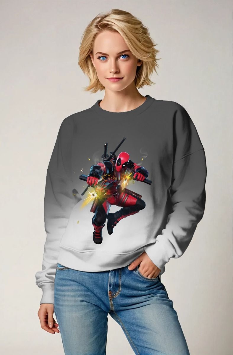 Gray & White Deadpool Crewneck Sweatshirt – Bold Hero Appeal