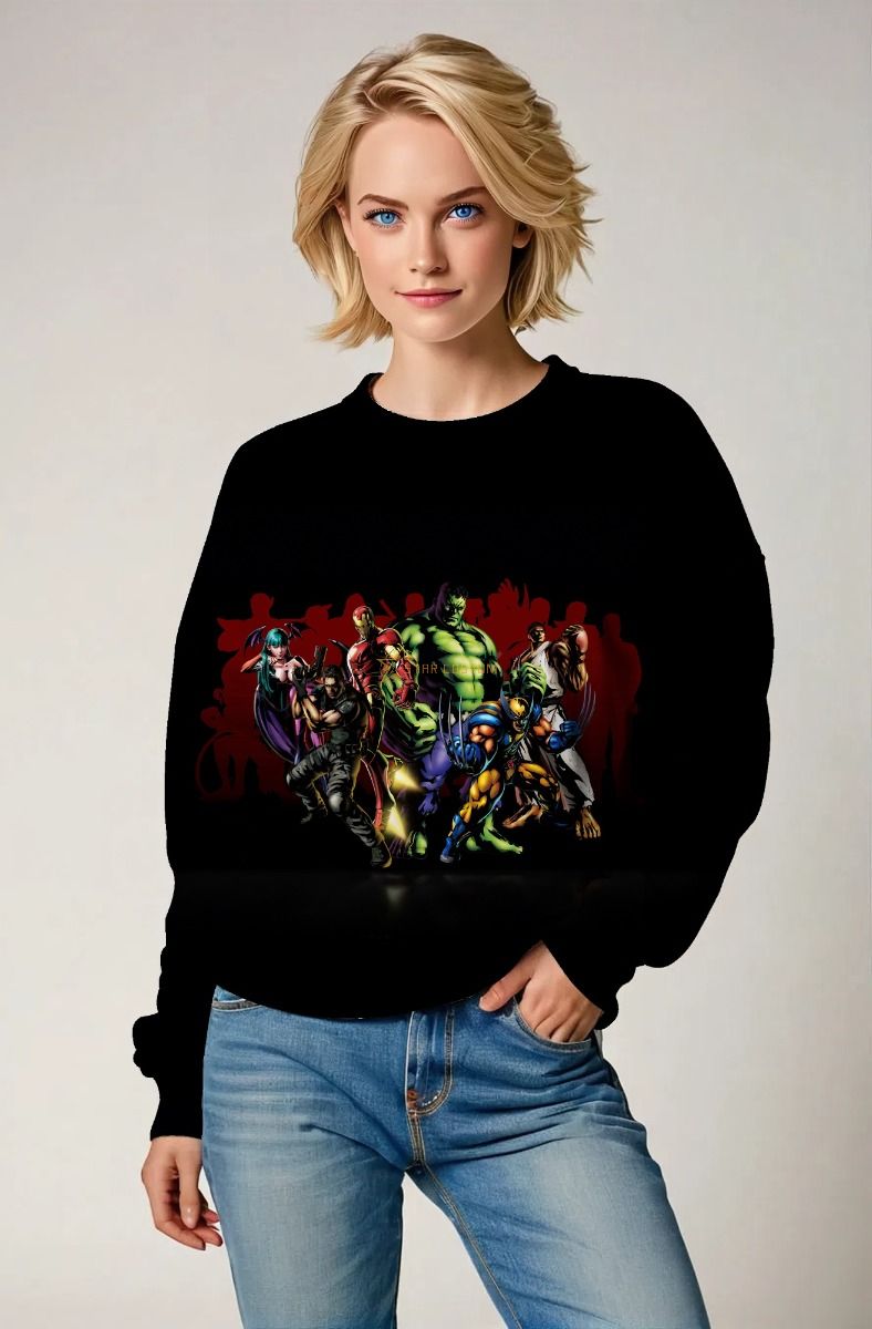 Black Marvel Heroes Team Crewneck Sweatshirt – Classic Comic Appeal