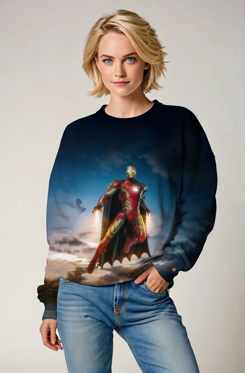 Dark Blue Iron Man Hero Cape Crewneck Sweatshirt – Classic Heroic Look