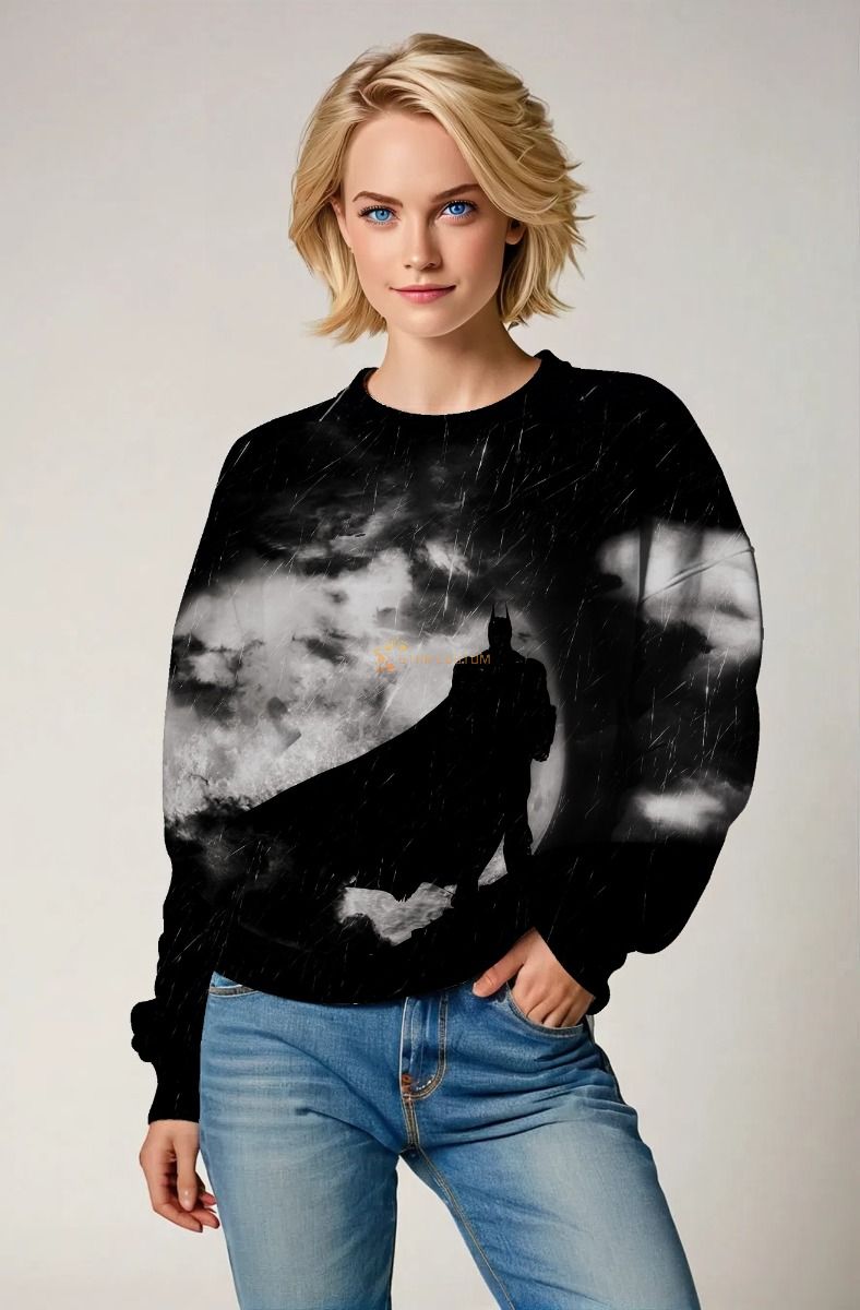 Black Dark Knight Silhouette Crewneck Sweatshirt – Timeless Hero Appeal