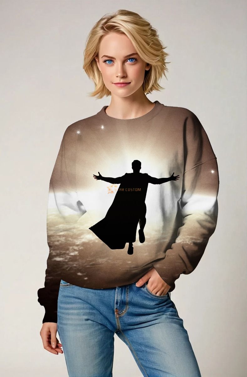 Brown Heroic Silhouette Crewneck Sweatshirt – Bold Evening Horizon