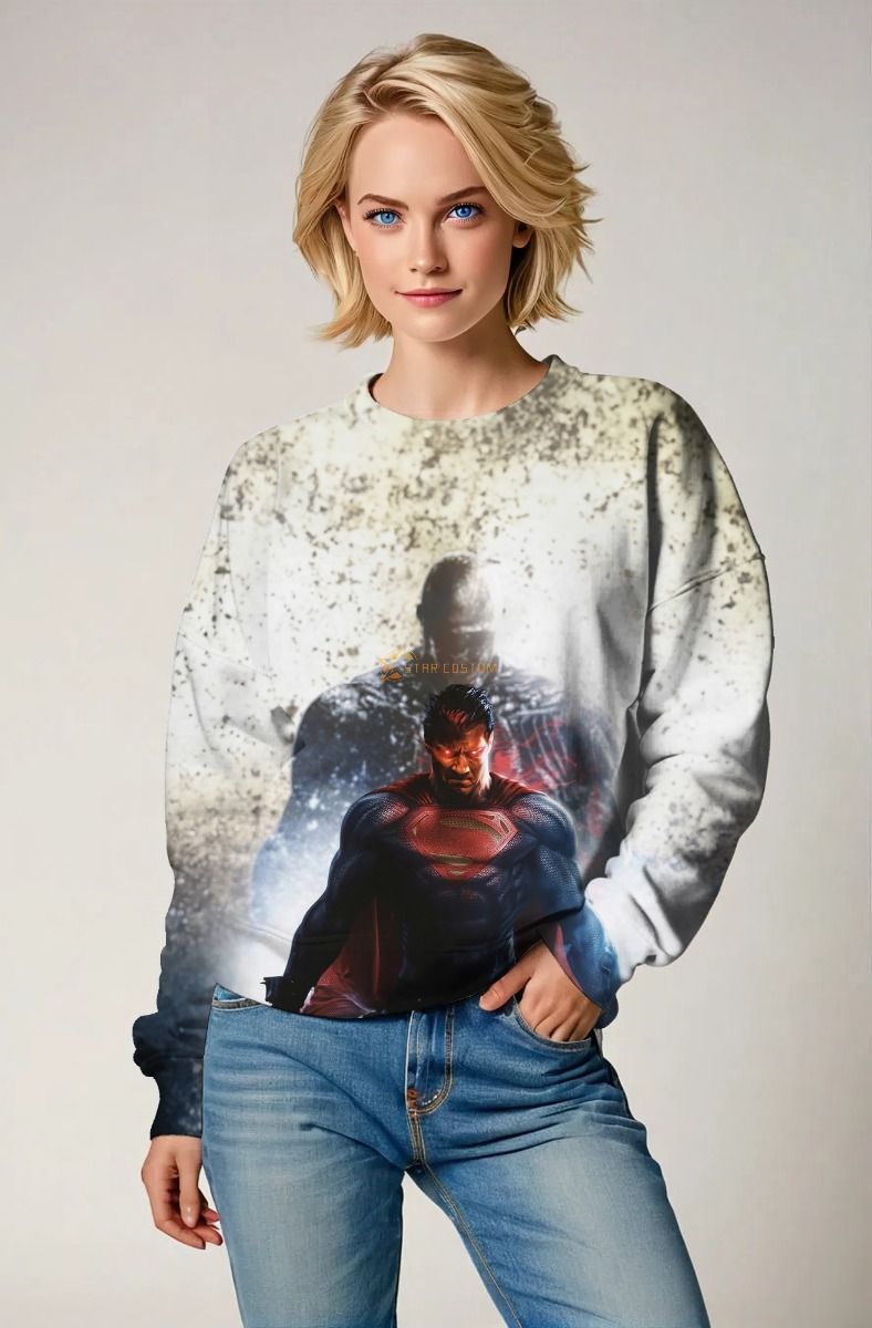 Light Gray Dark Superman Crewneck Sweatshirt – Striking and Comfortable