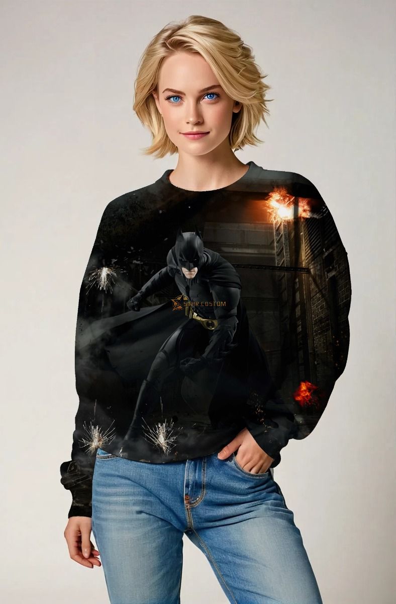  Black Batman Explosive Scene Crewneck Sweatshirt – Intense Heroic Style