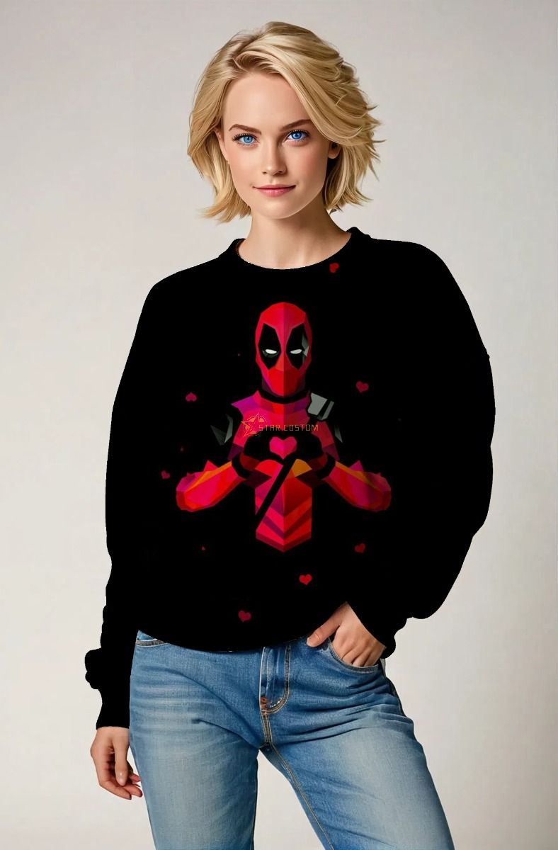 Black Deadpool Heart Hands Crewneck Sweatshirt – Playful Hero Fashion