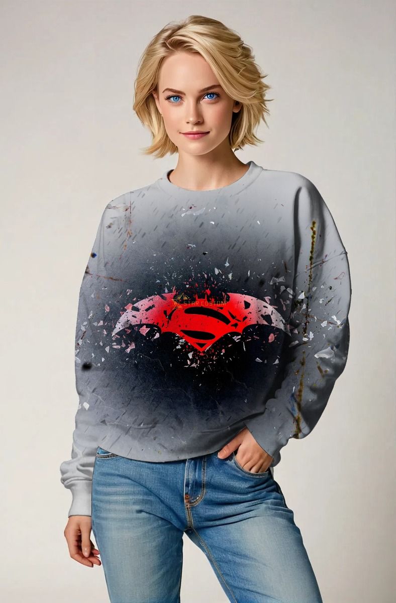 Light Gray Superman vs Batman Crewneck Sweatshirt – Classic Hero Statement