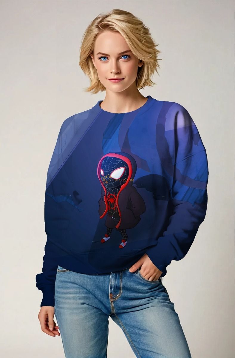 Blue Chibi Spider‑Man Crewneck Sweatshirt – Everyday Hero Look