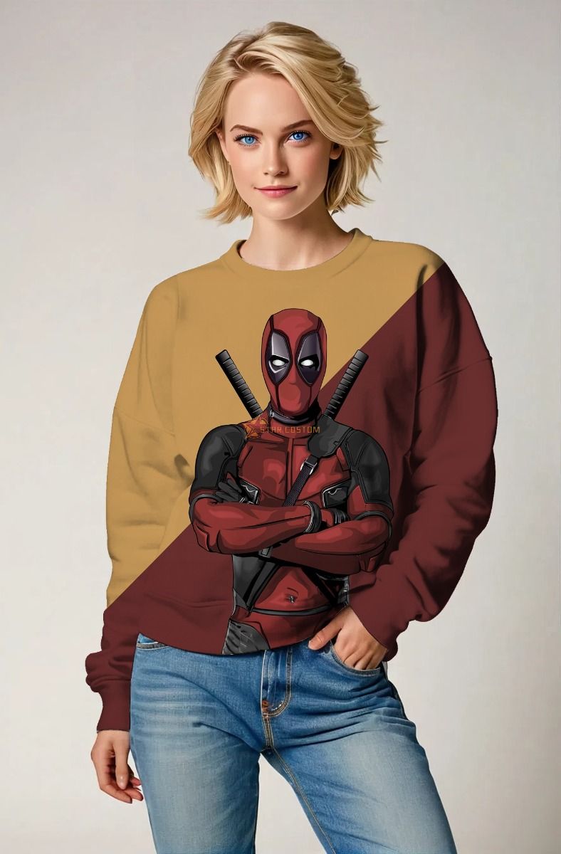 Deadpool Crossed‑Arms Sweatshirt – Rich Brown & Maroon Tone