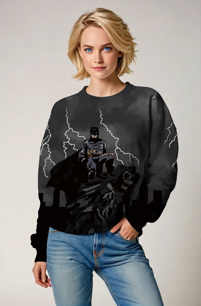 Batman Thunder Skyline Sweatshirt – Deep Charcoal Graphic Style
