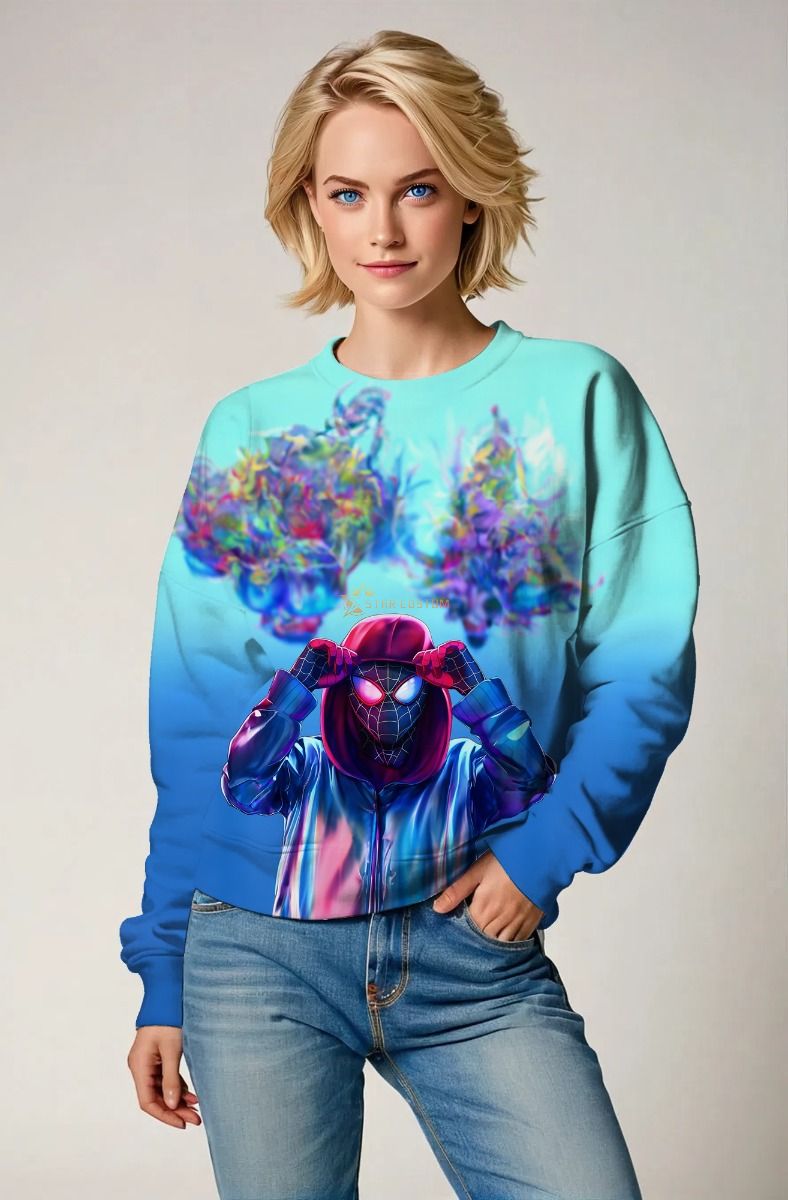Bright Blue Urban Spider Graphic Sweatshirt
