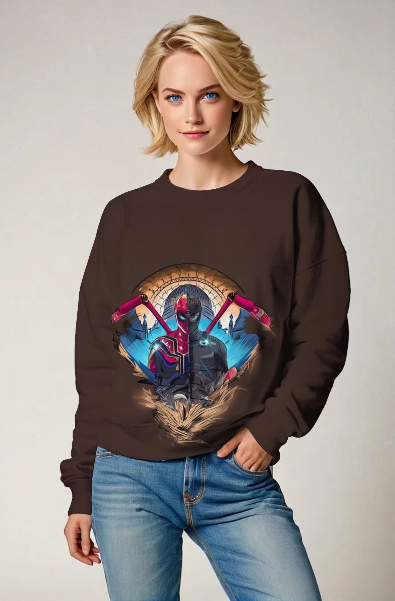 Brown Spider‑Verse Dual Hero Crewneck Sweatshirt