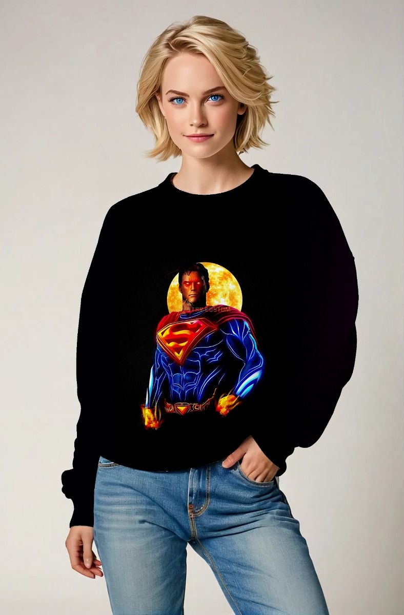 Black Fiery Superman Graphic Crewneck Sweatshirt