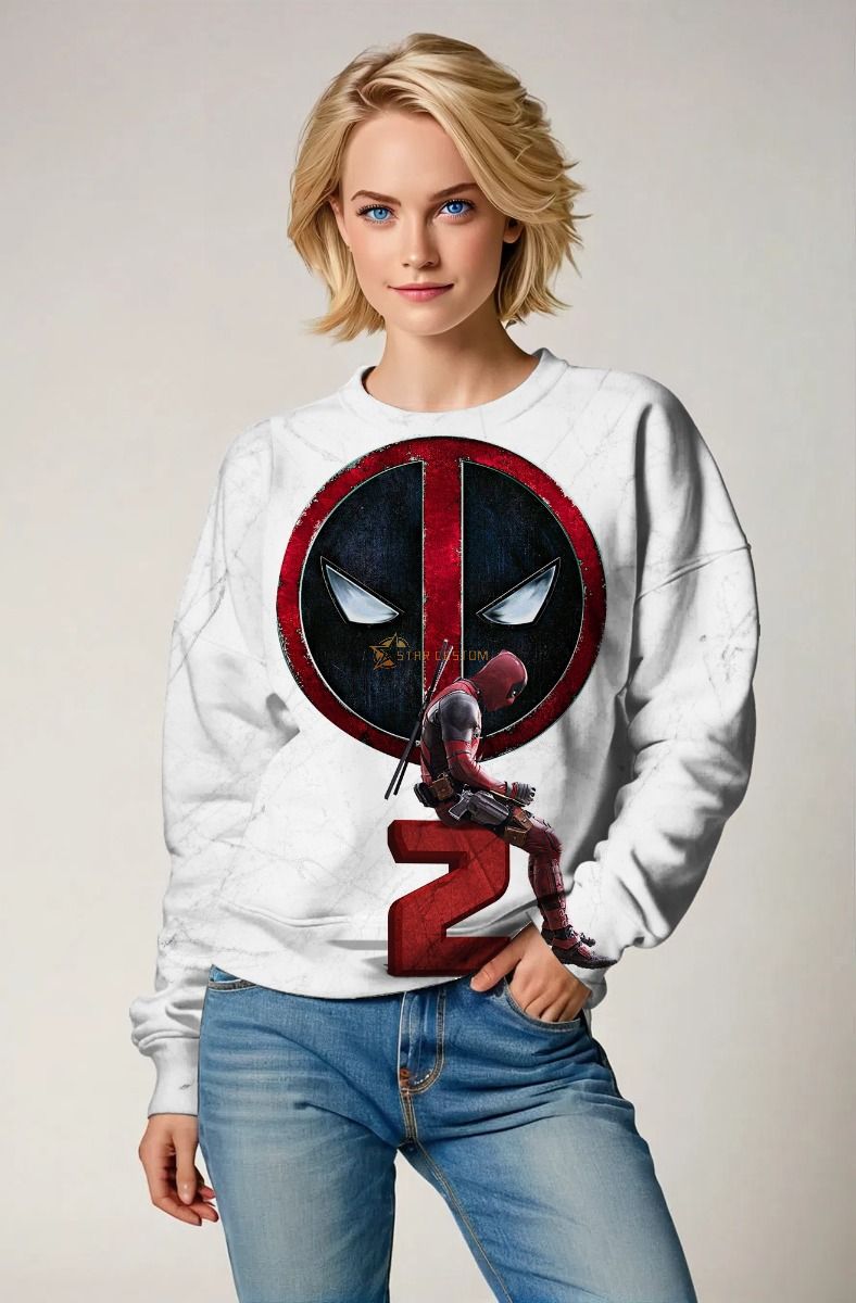 White Deadpool 2 Graphic Crewneck Sweatshirt