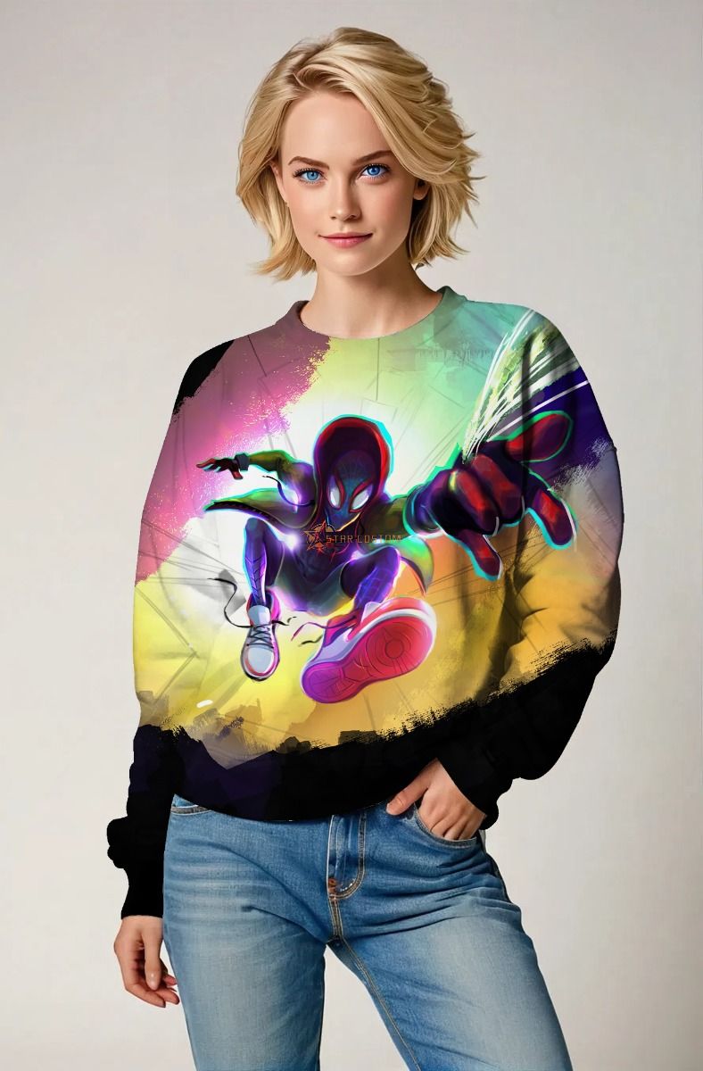 Black Spider‑Man Color Splash Crewneck Sweatshirt