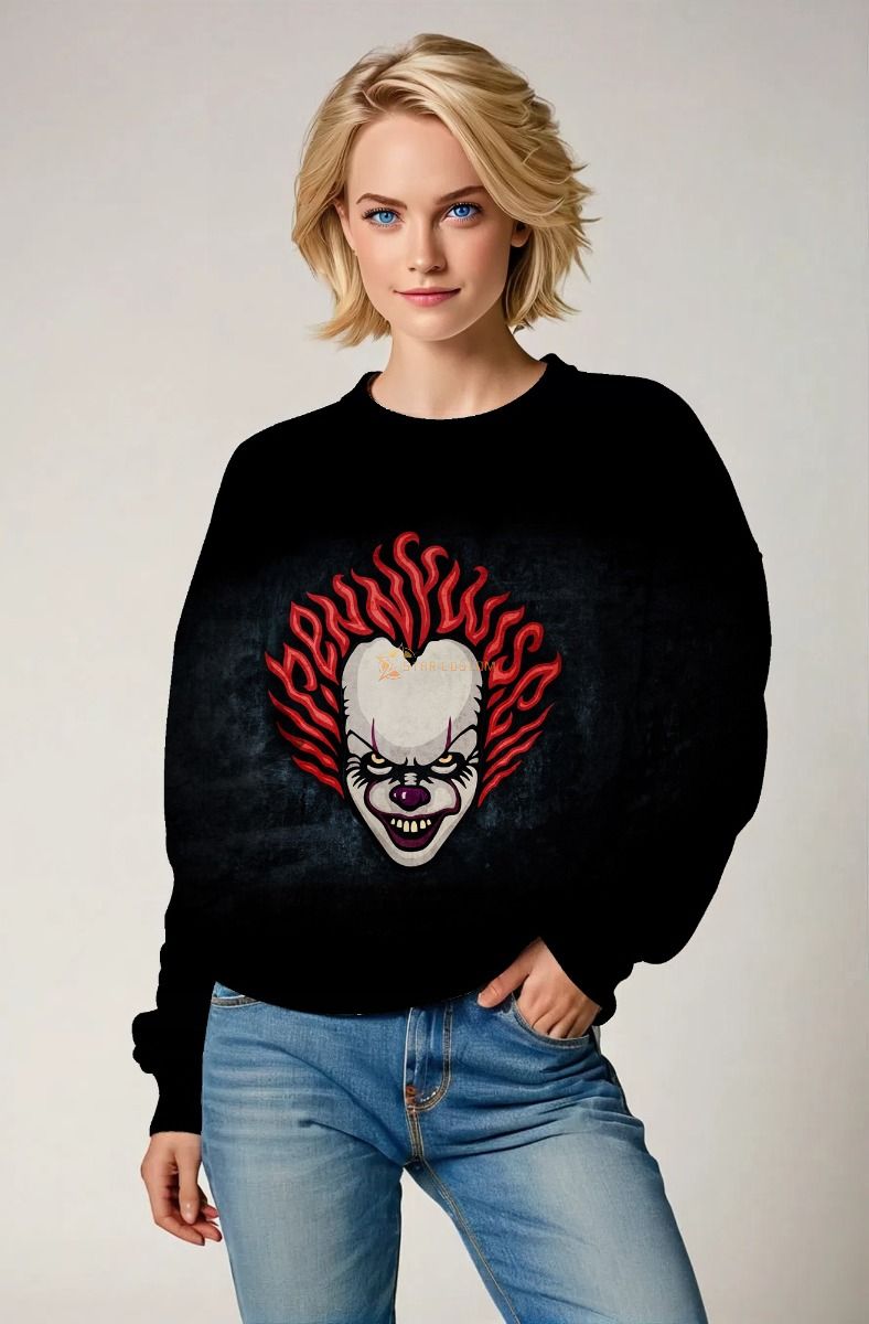 Black Horror Clown Sweatshirt – Flame-Headed Nightmare
