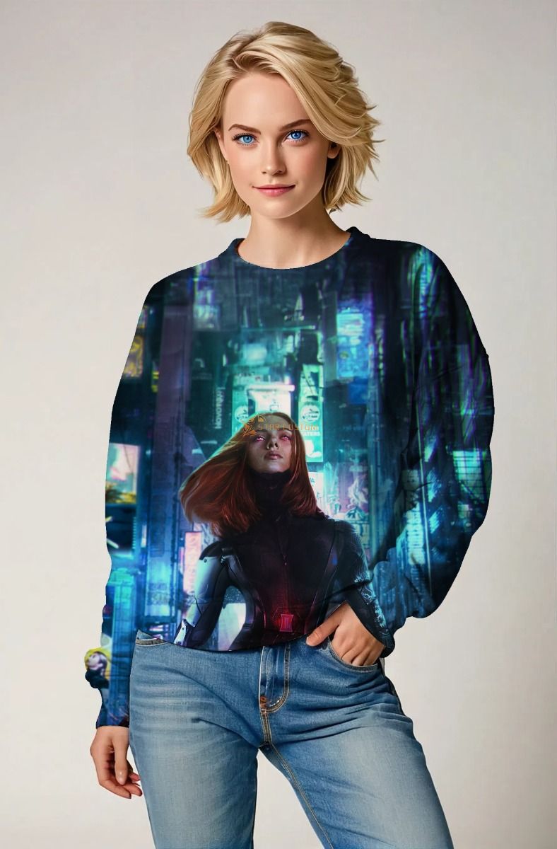 Deep Blue Cyberpunk Black Widow Sweatshirt