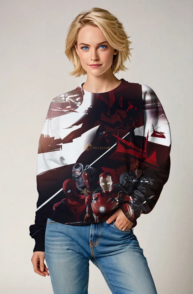 Red & Black Avengers Crewneck Sweatshirt – Cinematic Hero Panel