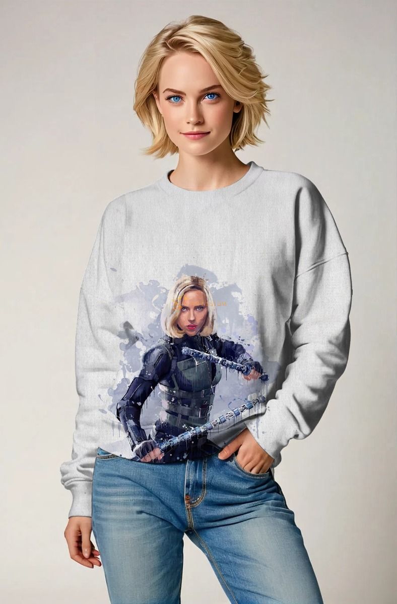 White Widow Crewneck Sweatshirt – Artistic Hero Portrait Edition