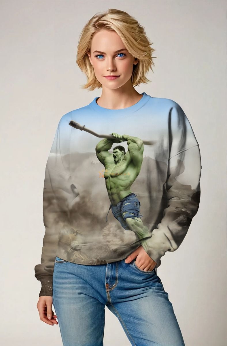 Dust Storm Hulk Crewneck – Blue-Grey Combat Scene Sweatshirt