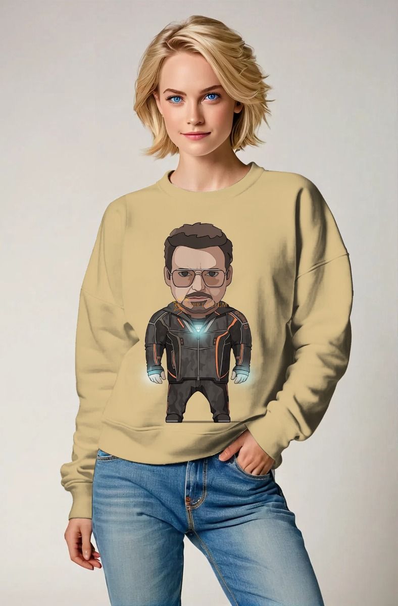Khaki Genius Crewneck Sweatshirt – Cartoon Stark Core Edition