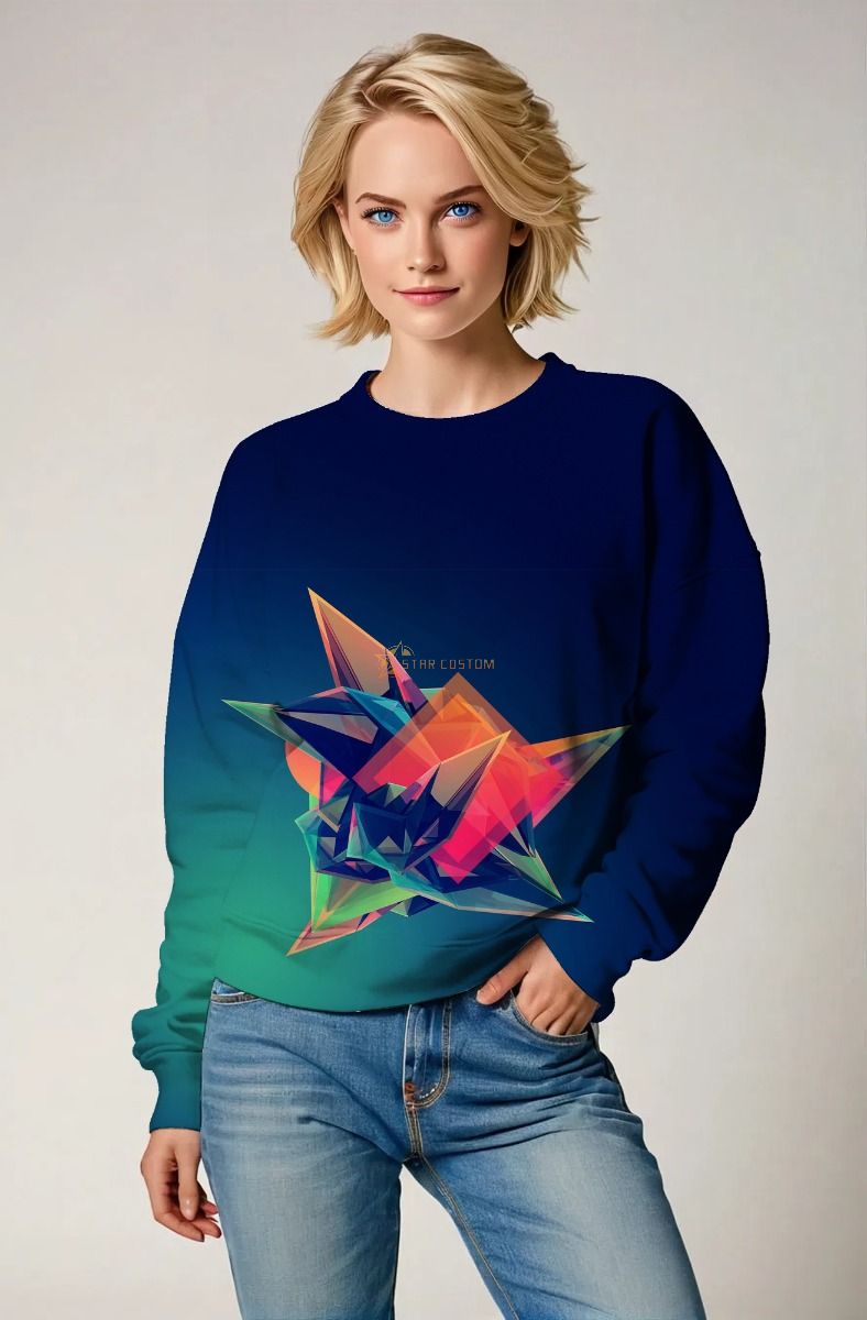 Blue Teal Crewneck Sweatshirt – Crystal Prism Abstract Art