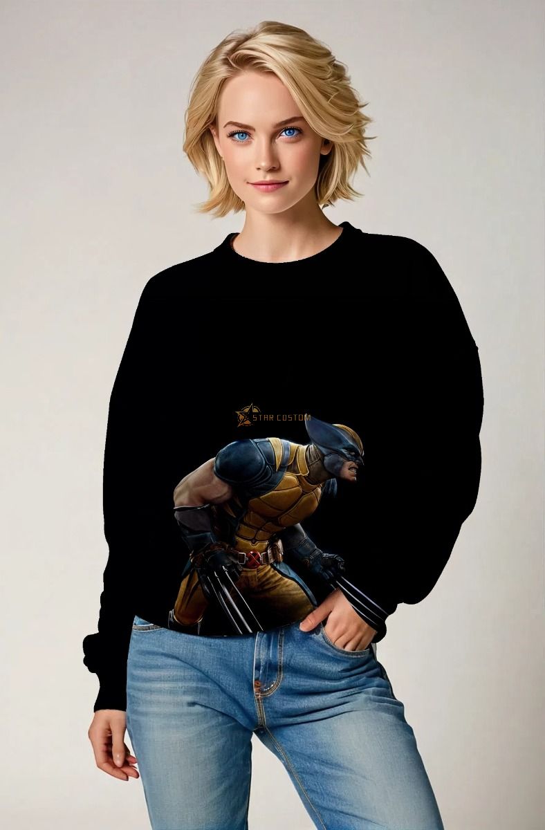 Black Crewneck Sweatshirt – Gold Suit Warrior Crouch Print