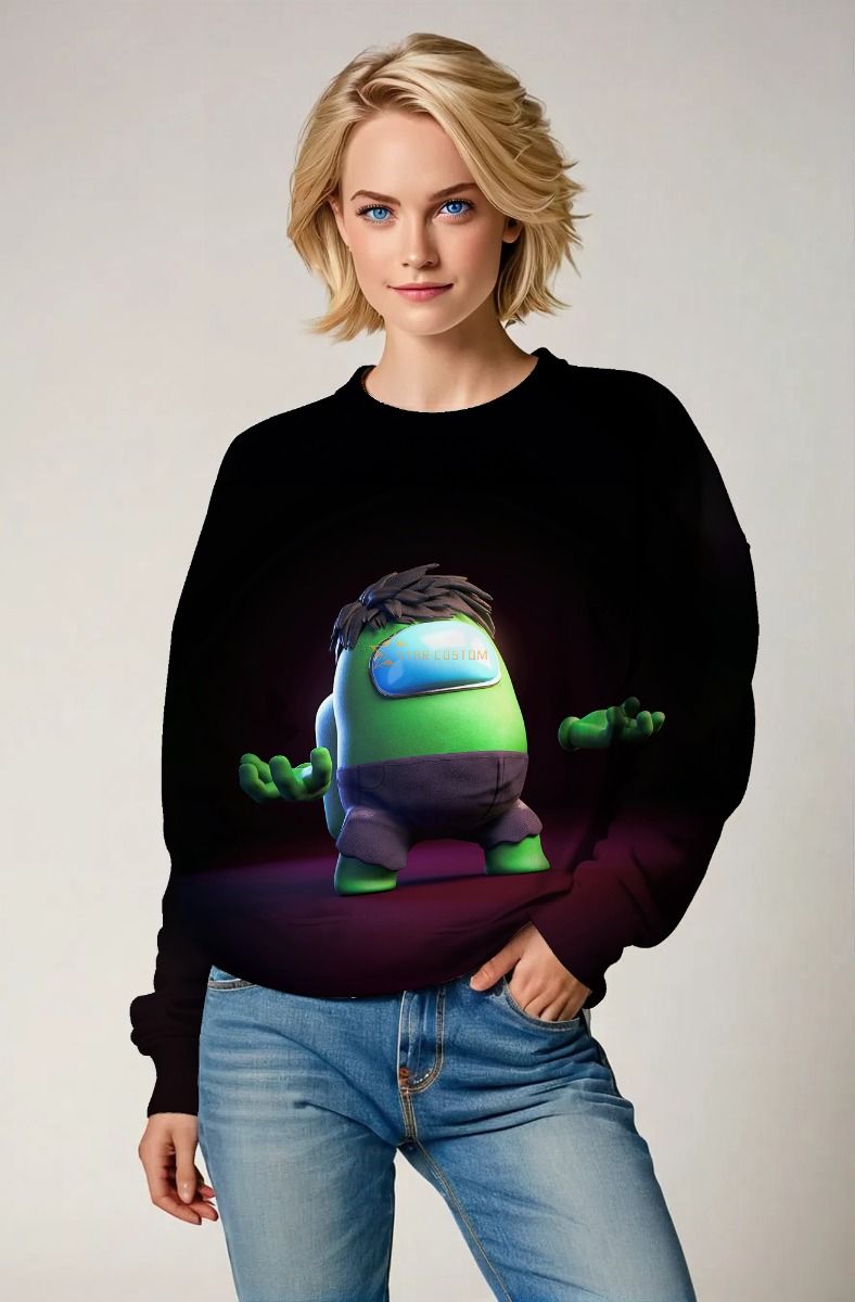 Black Crewneck Sweatshirt – 3D Green Character Among Style