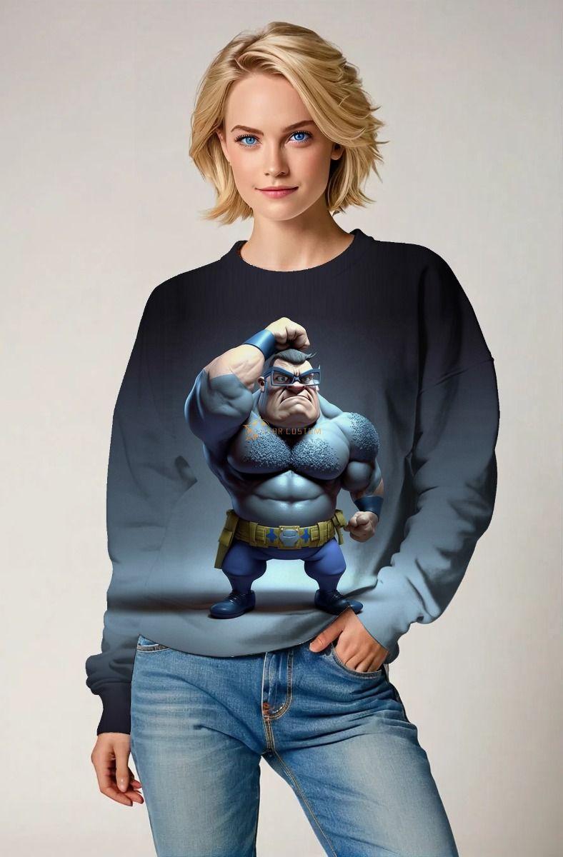 Navy Gradient Crewneck Sweatshirt – Comic Muscle Hero Design