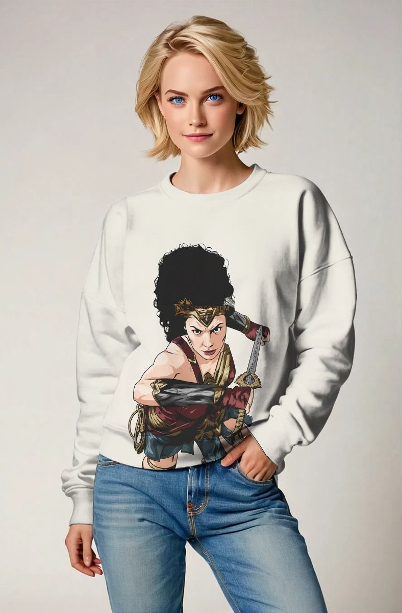 White Crewneck Sweatshirt – Illustrated Wonder Charge Design