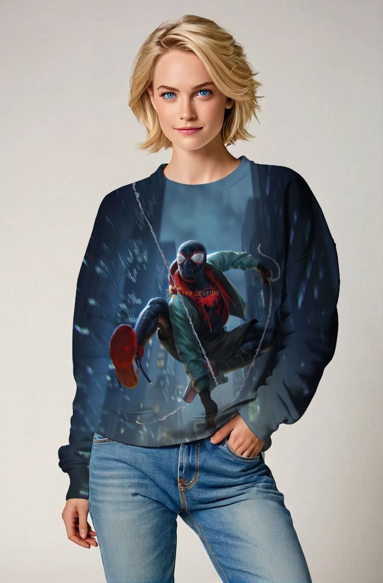 Dark Blue Crewneck Sweatshirt – Miles Morales Web City Motion