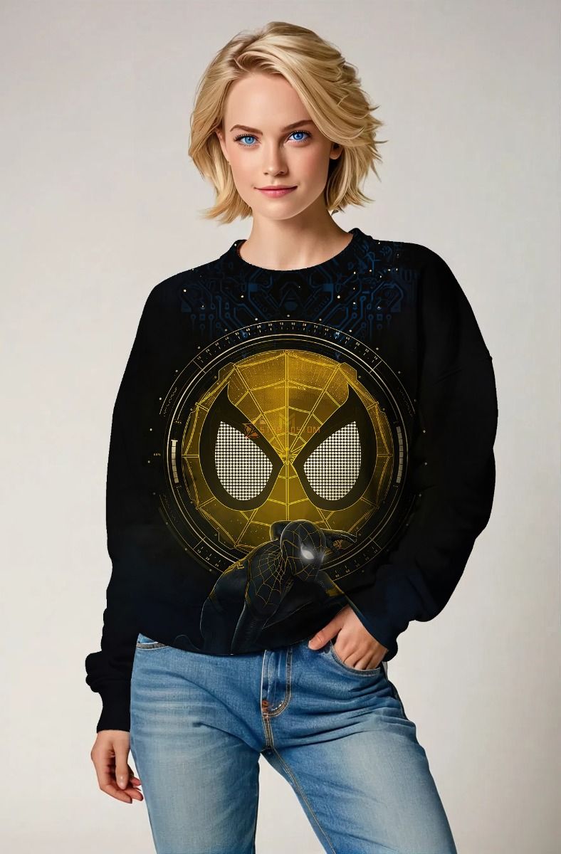 Night Circuit Crewneck Sweatshirt – Black & Gold Cyber Spider Emblem