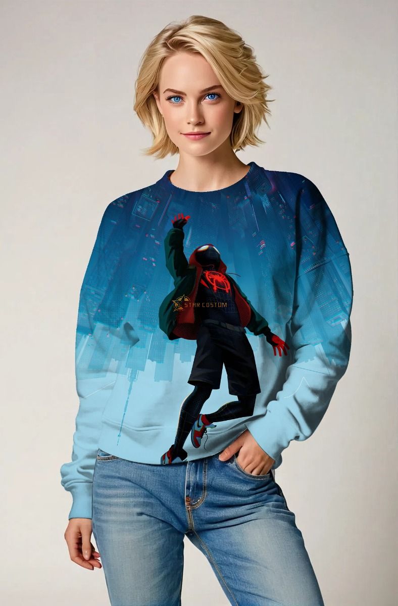 Sky Leap Crewneck Sweatshirt – Light Blue & Black Spider Kid Jump Edition
