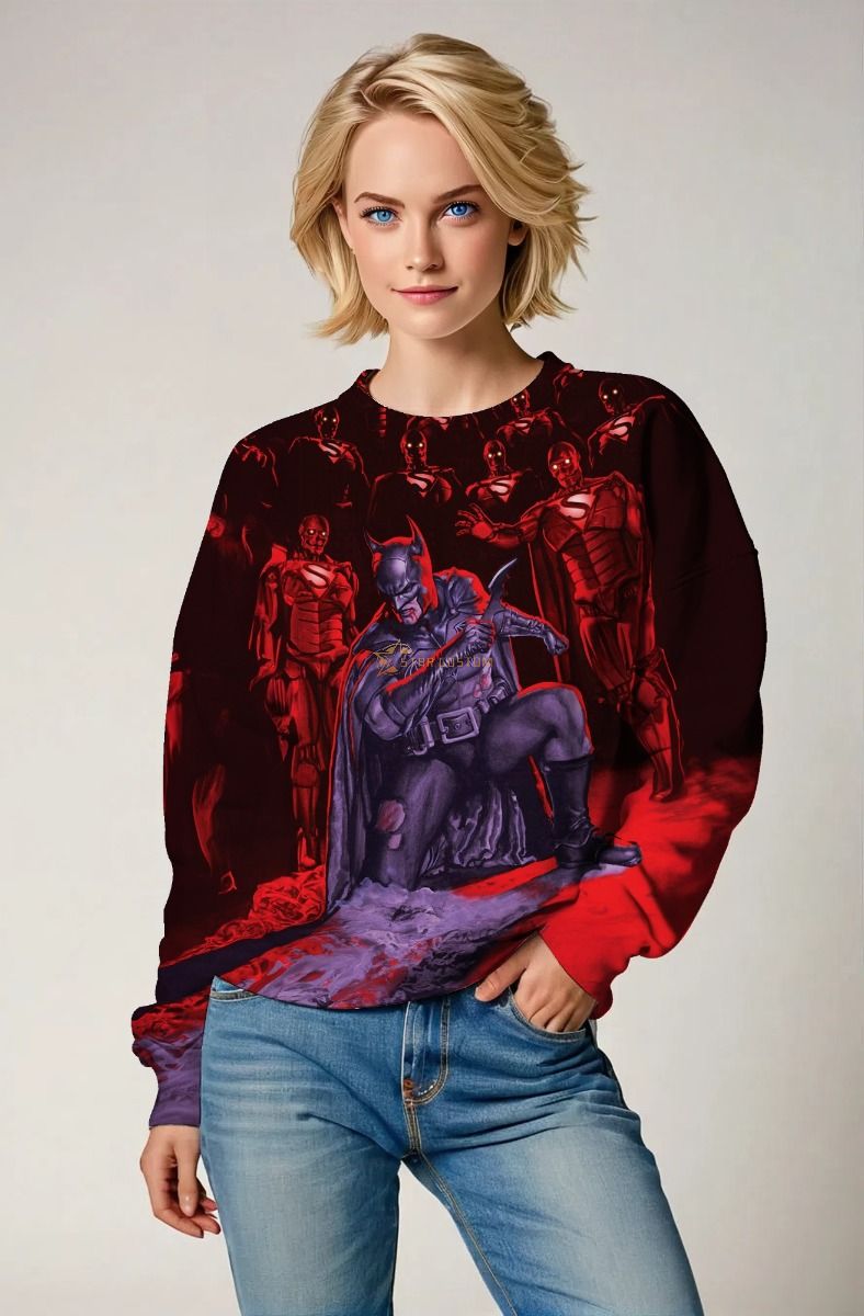 Crimson Knight Crewneck Sweatshirt – Dark Red & Black Hero Showdown