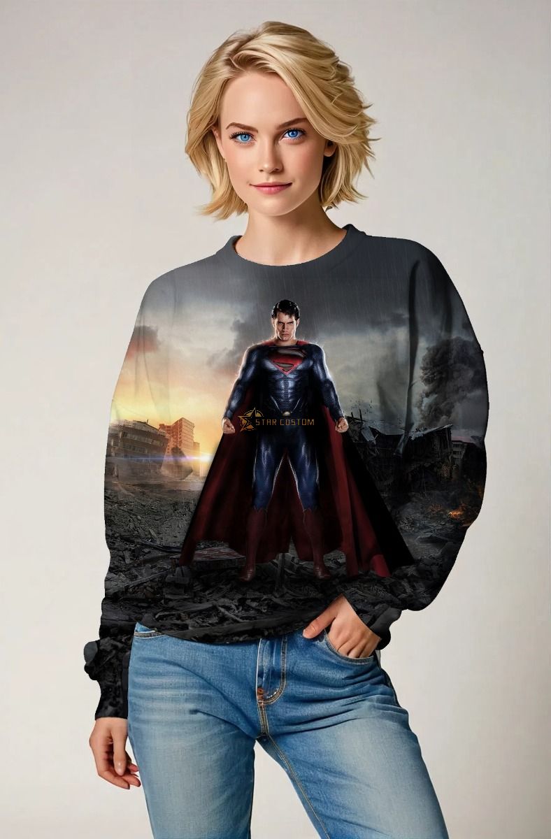 Steel Guardian Sweatshirt – Ash Gray with Heroic Skyline Print