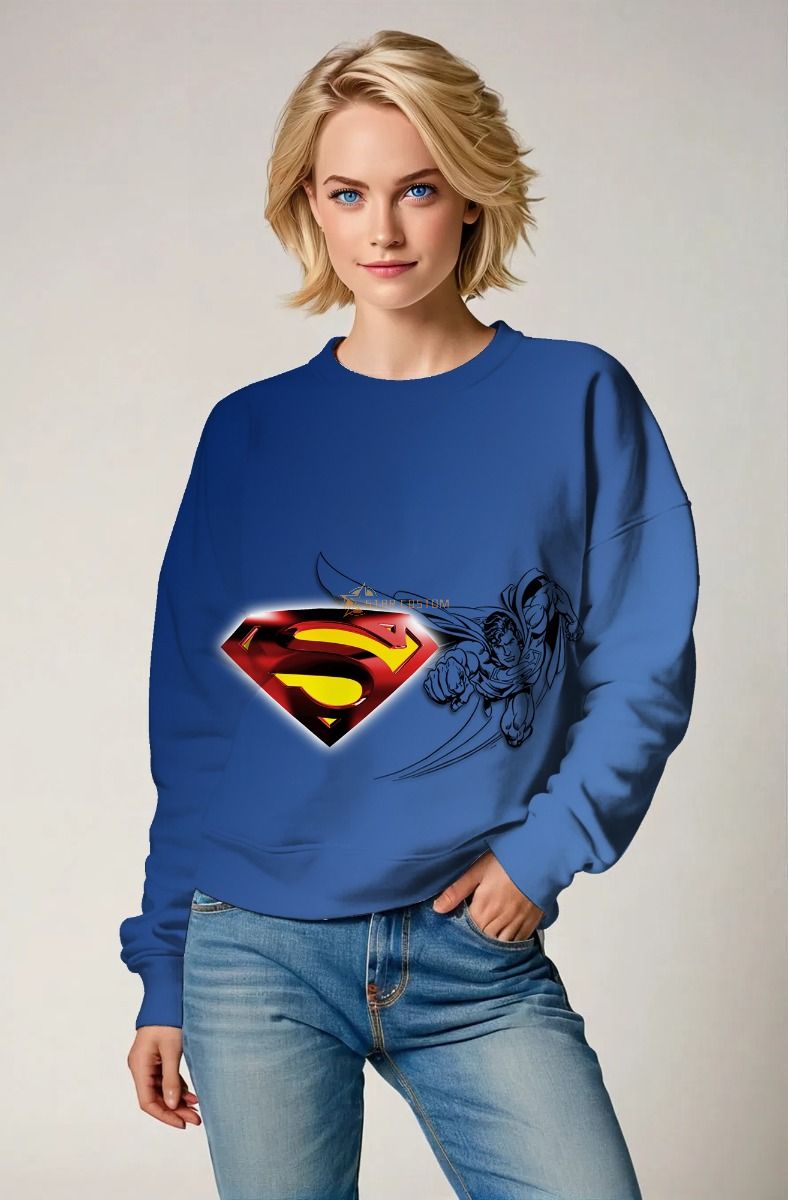 Kryptonian Sketch Sweatshirt – Blue Base with Emblem and Line Art