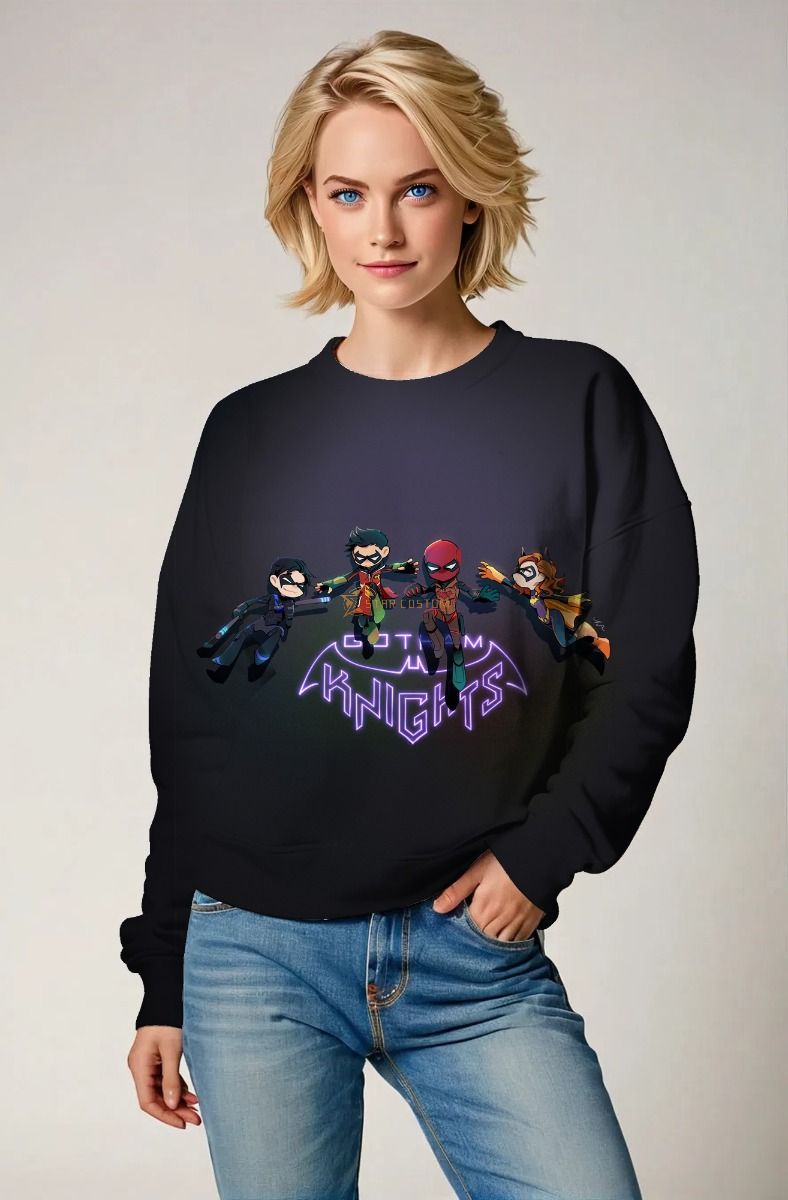Black Gotham Knights Graphic Sweatshirt – Unisex Casual Crew Neck