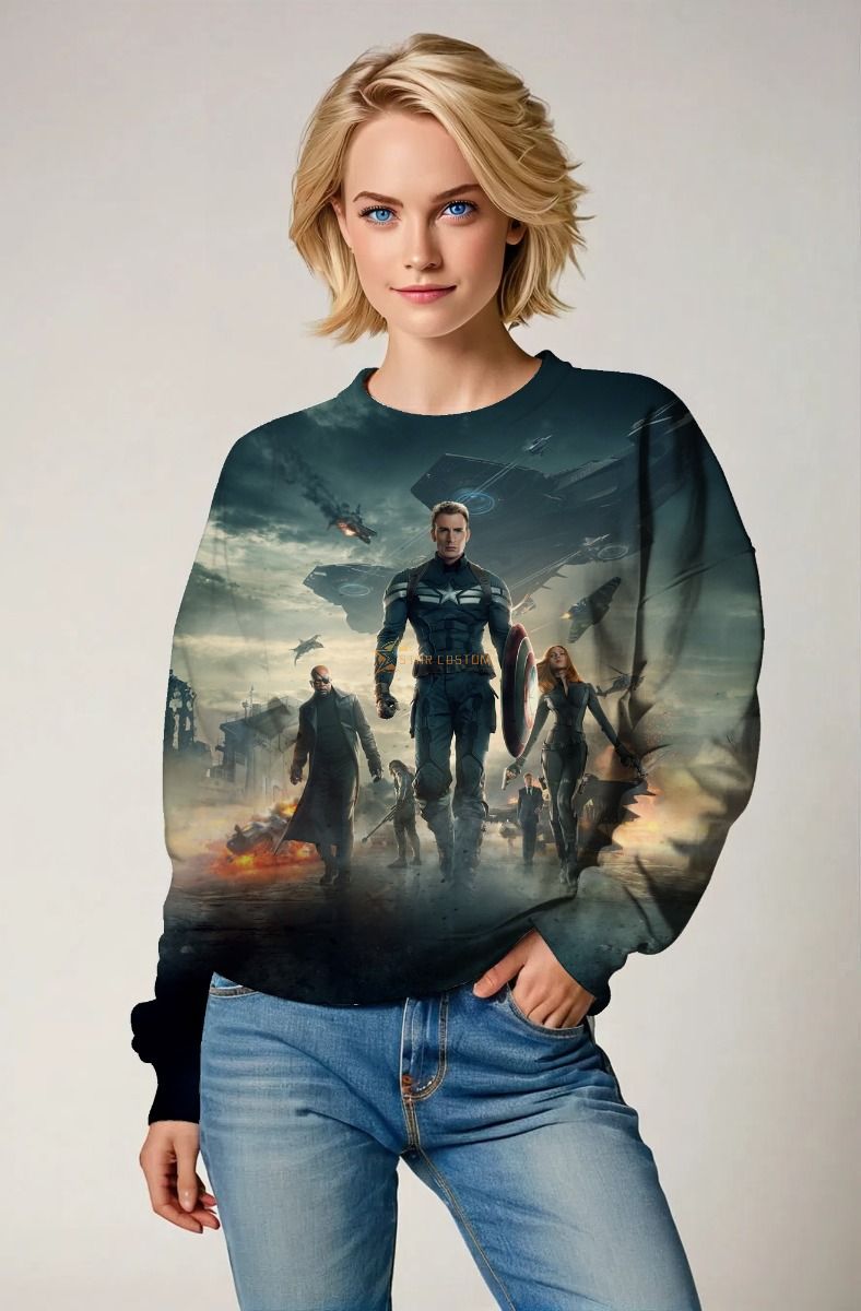 Shieldfront Crewneck – Military Green Avengers-Inspired Sweatshirt