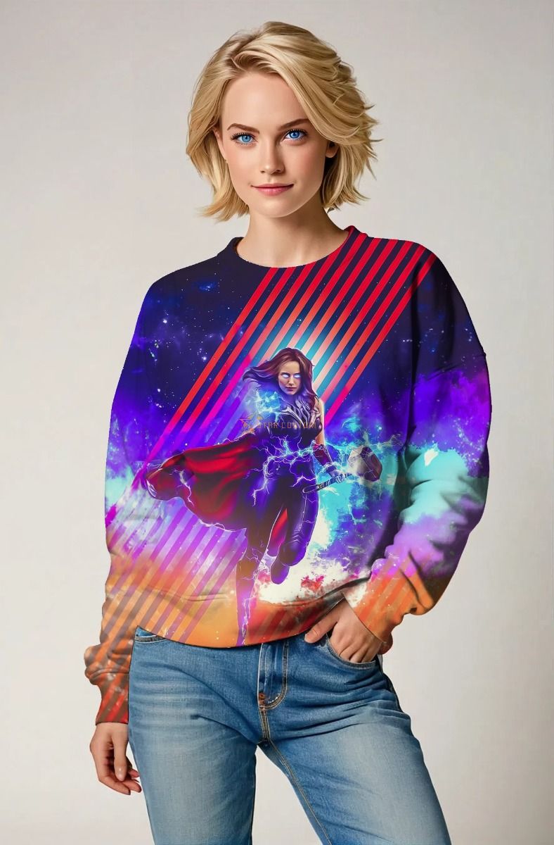 Thunder Realm Crewneck Sweatshirt – Electric Violet & Crimson Lightning Burst